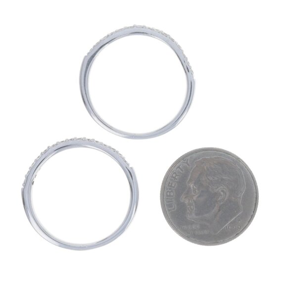 White Gold Set of 2 Diamond Wedding Bands - 14k Rd .50ctw Enhancer Guard Rings - Picture 6 of 6